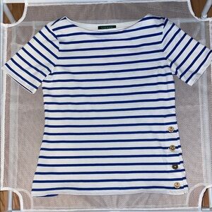Vintage Lauren Ralph Lauren Blue and White Tee